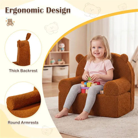 Bear-Shaped Kids Sofa Teddy Fleece Toddler Foam Chair