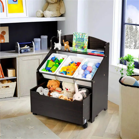 Multifunctional Kids Storage Cabinet With Rolling Toy Box