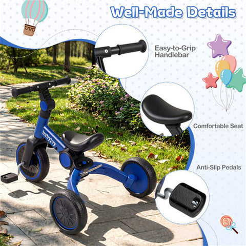 5-in-1 Foldable Toddler Tricycle with Adjustable Handlebar and Removable Pedals