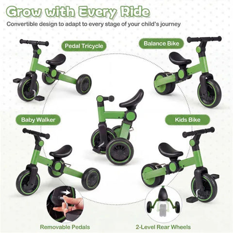 5-in-1 Foldable Toddler Tricycle with Removable Pedals