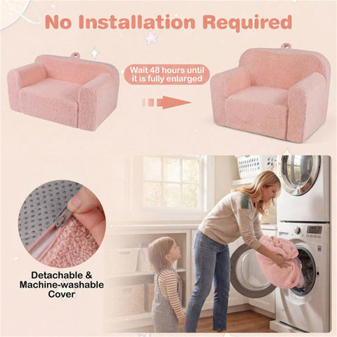 No-Assembly Kids Sofa with Soft Teddy Fleece and Carry Handle