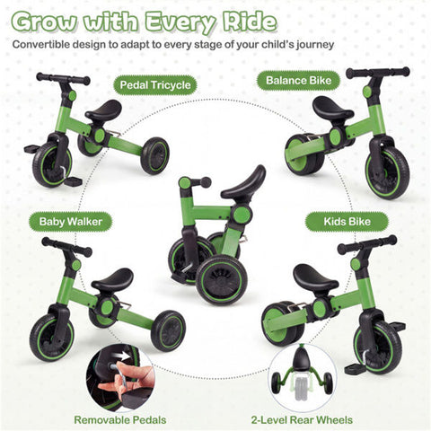 5-in-1 Foldable Toddler Tricycle with Removable Pedals