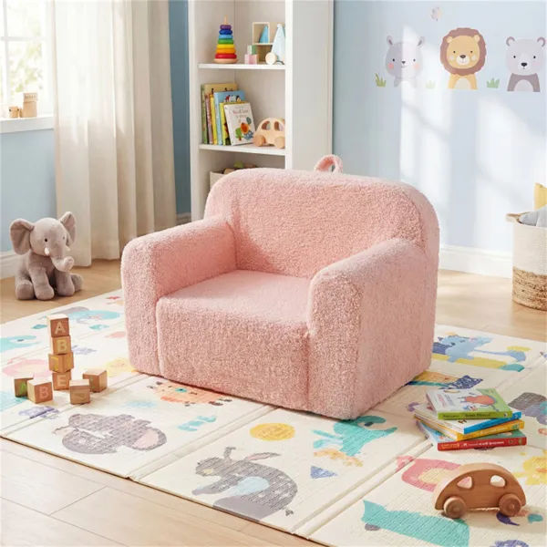No-Assembly Kids Sofa with Soft Teddy Fleece and Carry Handle