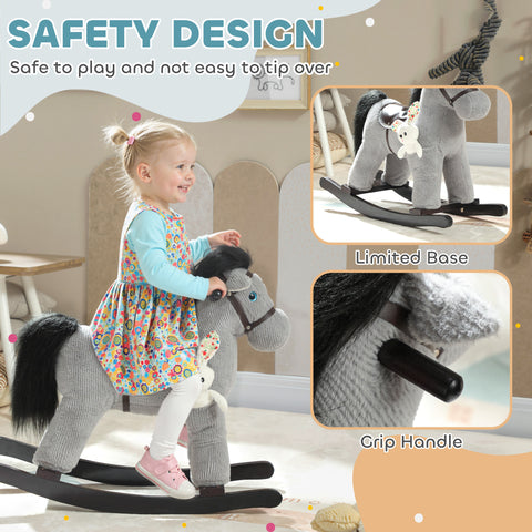Kids Plush Rocking Horse Ride on Toy with Realistic Neigh for Ages 2-5