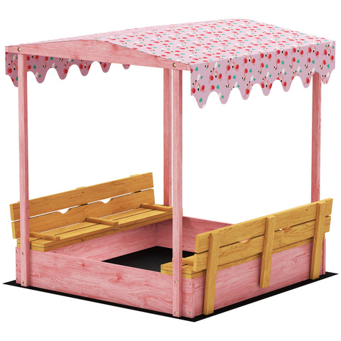 Wooden Sandbox with Cover and Canopy for Kids Outdoor Play