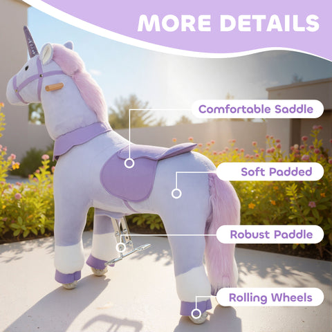 37.8-Inch Plush Unicorn Ride-On Toy with Wheels
