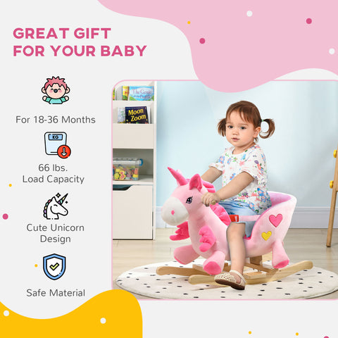 Baby Ride-On Unicorn Rocking Horse with 32 Songs and Seatbelt