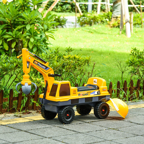 2-in-1 Kids Ride-On Excavator Digger with Helmet and Storage