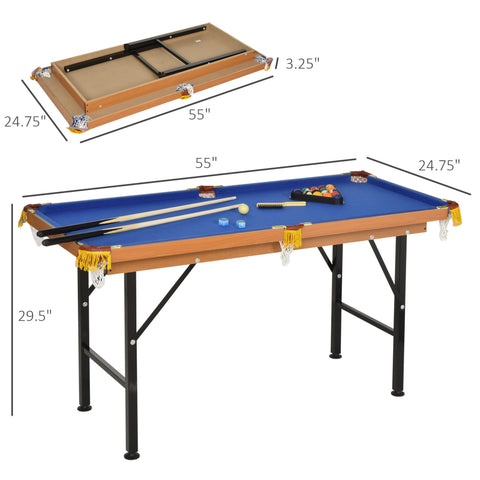 55-Inch Portable Folding Billiards Table With Cues Balls and Rack