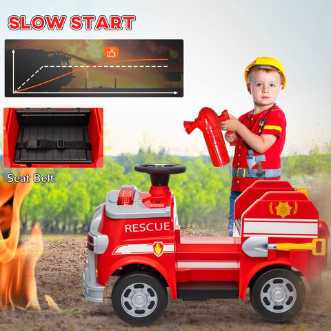 12V Kids Ride-On Fire Truck with Lights and Siren