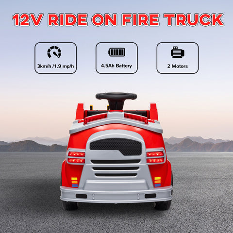 12V Kids Ride-On Fire Truck with Lights and Siren