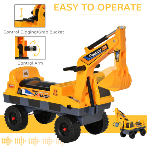 2-in-1 Kids Ride-On Excavator Digger with Helmet and Storage