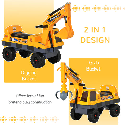 2-in-1 Kids Ride-On Excavator Digger with Helmet and Storage