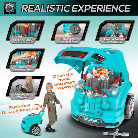 61-Piece Kids Truck Engine Toy Car Service Playset