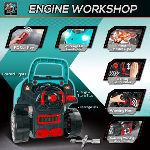 61-Piece Kids Truck Engine Toy Car Service Playset