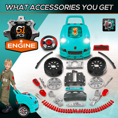 61-Piece Kids Truck Engine Toy Car Service Playset