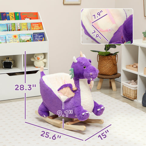 Kids Plush Dragon Rocking Horse with Sounds and Safety Belt