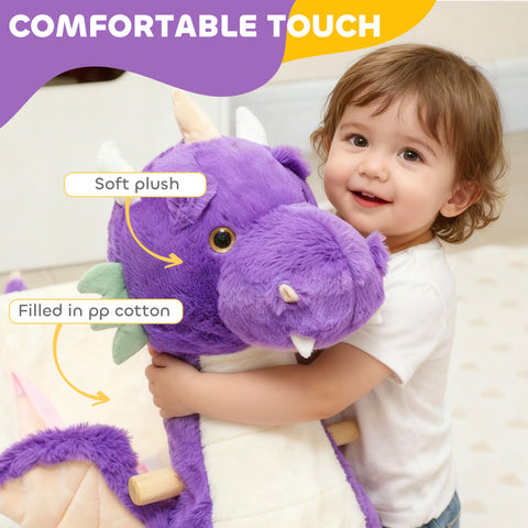 Kids Plush Dragon Rocking Horse with Sounds and Safety Belt