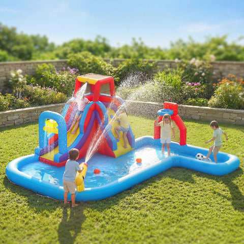 6-in-1 Inflatable Water Slide Bounce House with 480W Blower