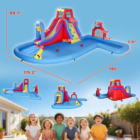 6-in-1 Inflatable Water Slide Bounce House with 480W Blower