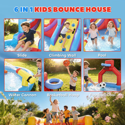 6-in-1 Inflatable Water Slide Bounce House with 480W Blower