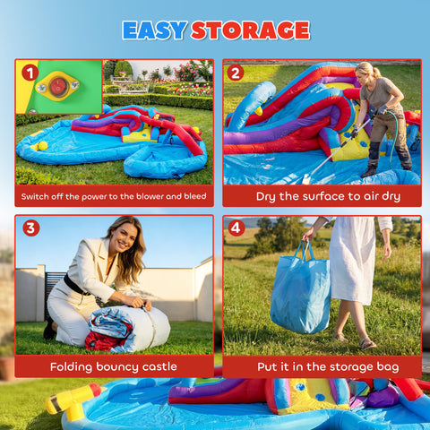 6-in-1 Inflatable Water Slide Bounce House with 480W Blower