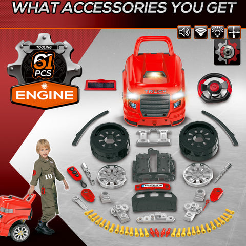 61-Piece Kids Truck Engine Mechanic Service Toy Set