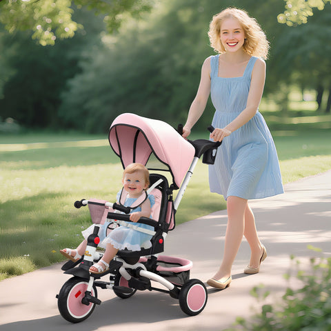6-in-1 Foldable Toddler Tricycle with Push Handle