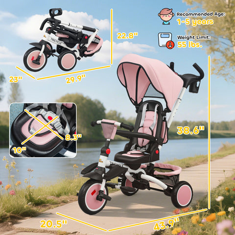 6-in-1 Foldable Toddler Tricycle with Push Handle