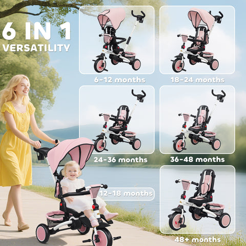 6-in-1 Foldable Toddler Tricycle with Push Handle