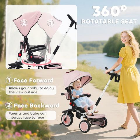 6-in-1 Foldable Toddler Tricycle with Push Handle