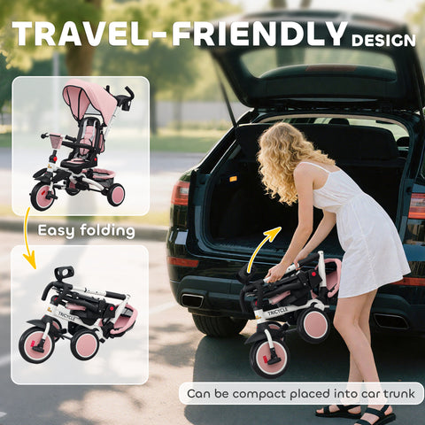6-in-1 Foldable Toddler Tricycle with Push Handle