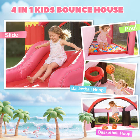 Inflatable Bounce House with Ball Pit and Basketball Hoop