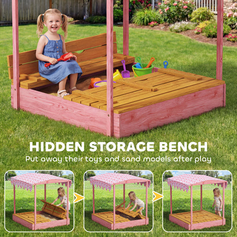 Wooden Sandbox with Cover and Canopy for Kids Outdoor Play