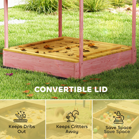 Wooden Sandbox with Cover and Canopy for Kids Outdoor Play