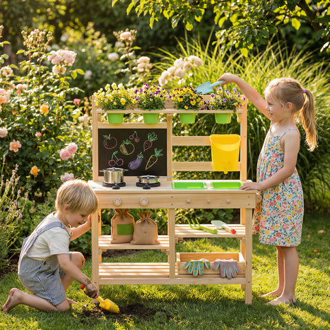 Kids Mud Kitchen Outdoor Wooden Play Kitchen Set