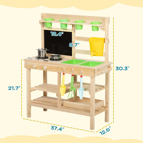 Kids Mud Kitchen Outdoor Wooden Play Kitchen Set