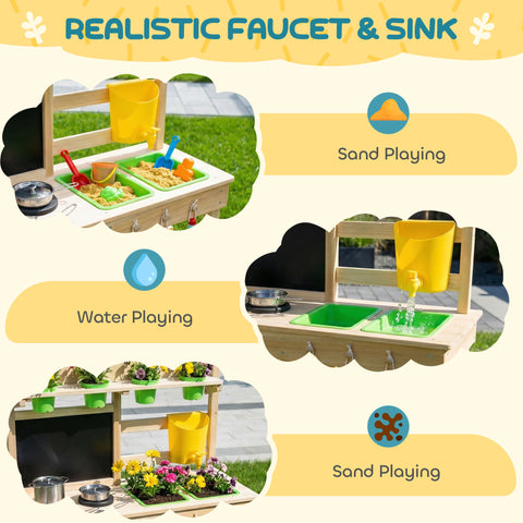 Kids Mud Kitchen Outdoor Wooden Play Kitchen Set
