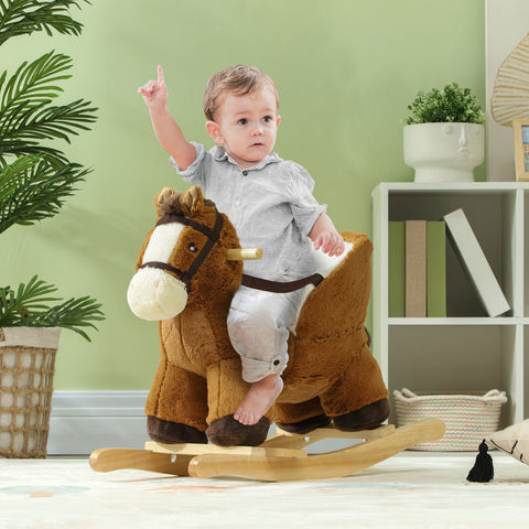 Plush Ride-On Rocking Horse with Sound and Safety Belt