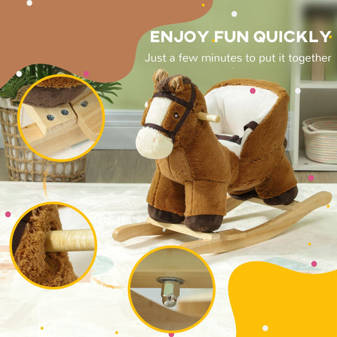 Plush Ride-On Rocking Horse with Sound and Safety Belt