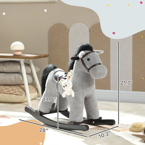 Kids Plush Rocking Horse Ride on Toy with Realistic Neigh for Ages 2-5