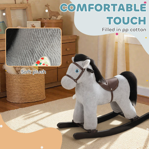 Kids Plush Rocking Horse Ride on Toy with Realistic Neigh for Ages 2-5