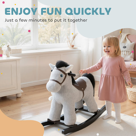 Kids Plush Rocking Horse Ride on Toy with Realistic Neigh for Ages 2-5