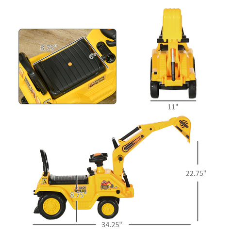 2-in-1 Kids Ride-On Excavator Digger and Pull Cart
