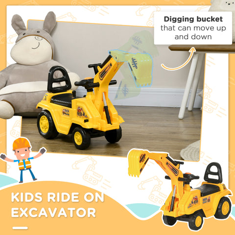 2-in-1 Kids Ride-On Excavator Digger and Pull Cart