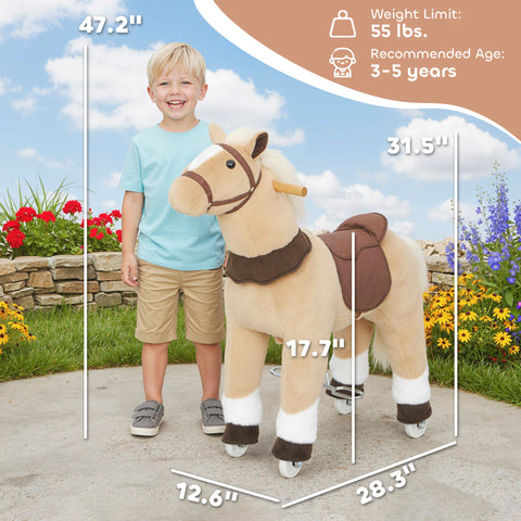Plush Walking Ride-On Pony Horse with Wheels