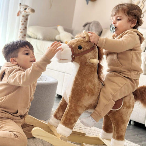 Plush Rocking Horse with Realistic Sounds and Moving Tail