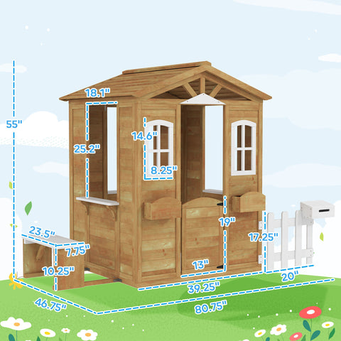 Outdoor Kids Wooden Cottage Playhouse with Mailbox & Bench