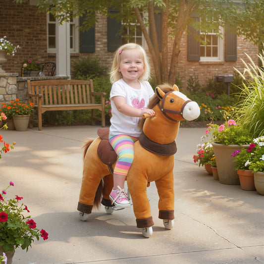 Plush Walking Ride-On Pony Toy with Wheels for Ages 3-5