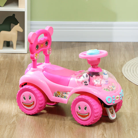 Foot-to-Floor Toddler Ride-On Push Car w/ Horn & Music - Pink